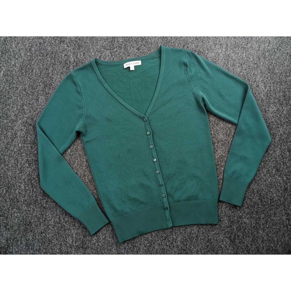 Downeast Womens Medium Forest Green Knit Cardigan Sweater Long Sleeve